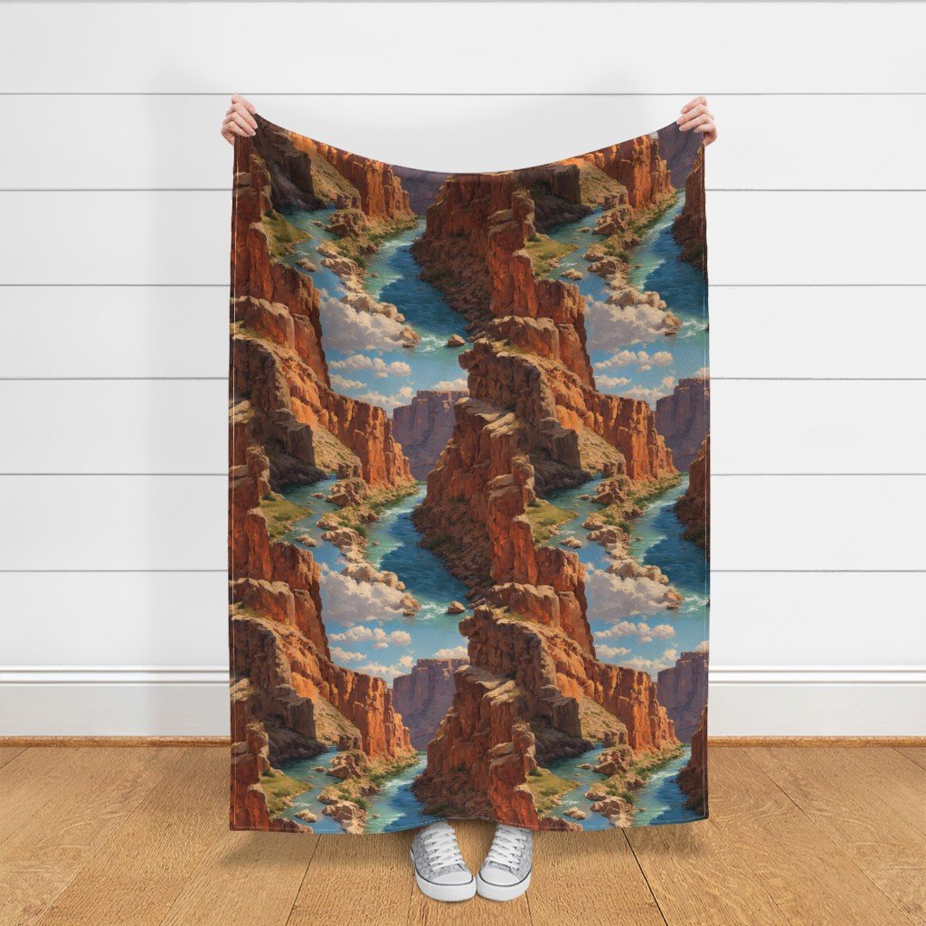 Summer Sun Over the Grand Canyon Watercolor Landscape Fabric national park fabric