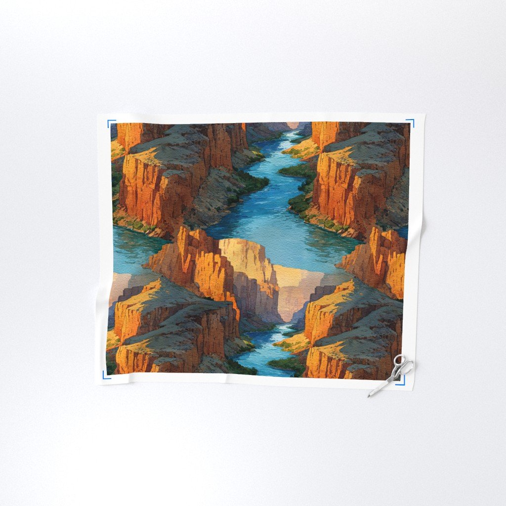 Summer Sun Over the Grand Canyon Watercolor Landscape Fabric national park fabric