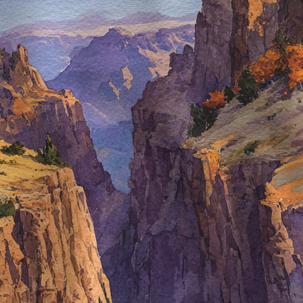Autumn Glow Over the Grand Canyon Watercolor Landscape Fabric national park fabric
