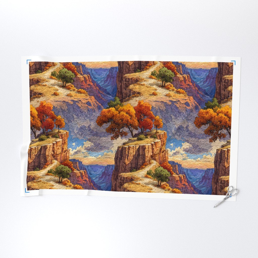 Autumn Glow Over the Grand Canyon Watercolor Landscape Fabric national park fabric
