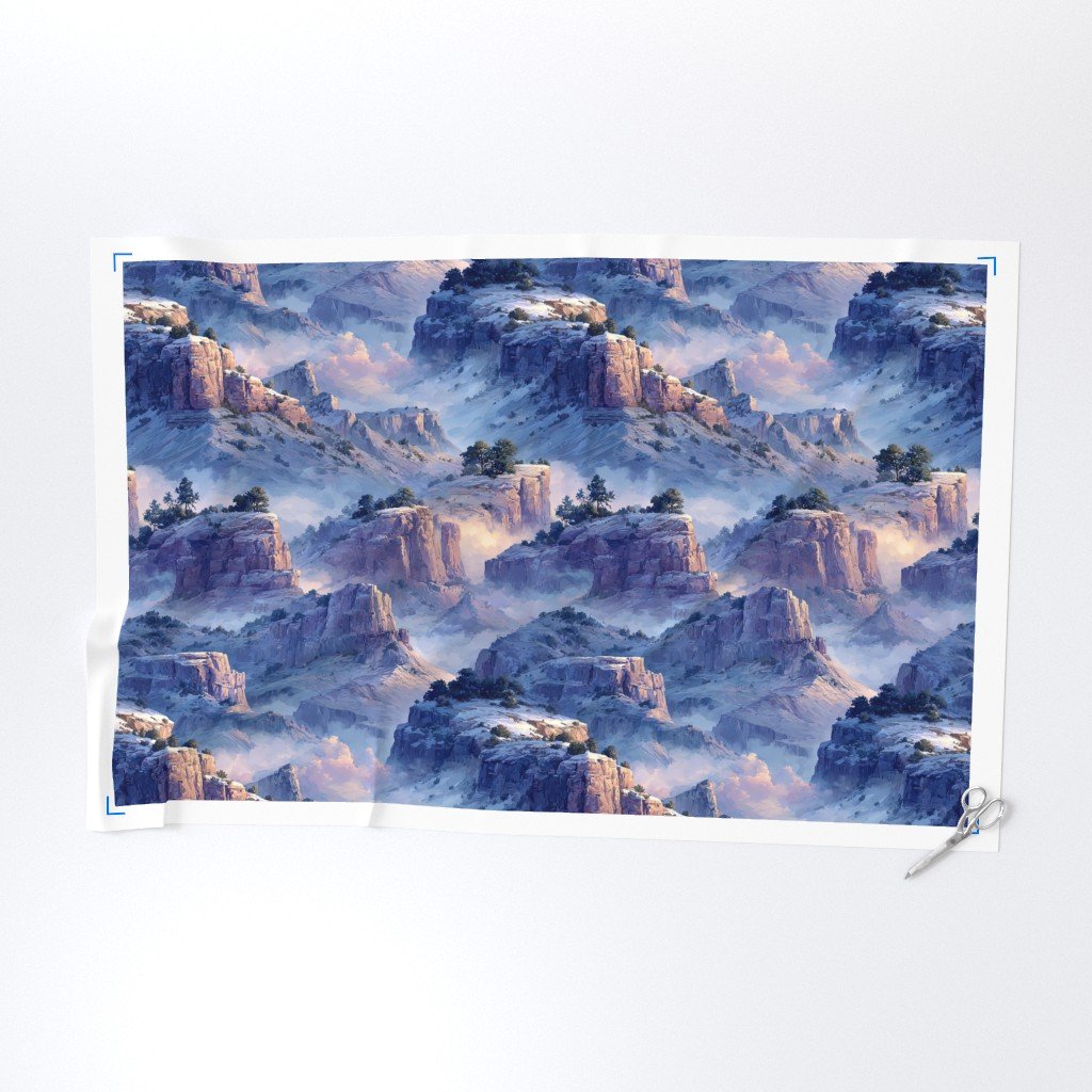 Winter Silence Over the Grand Canyon Watercolor Landscape Fabric grand canyon fabric