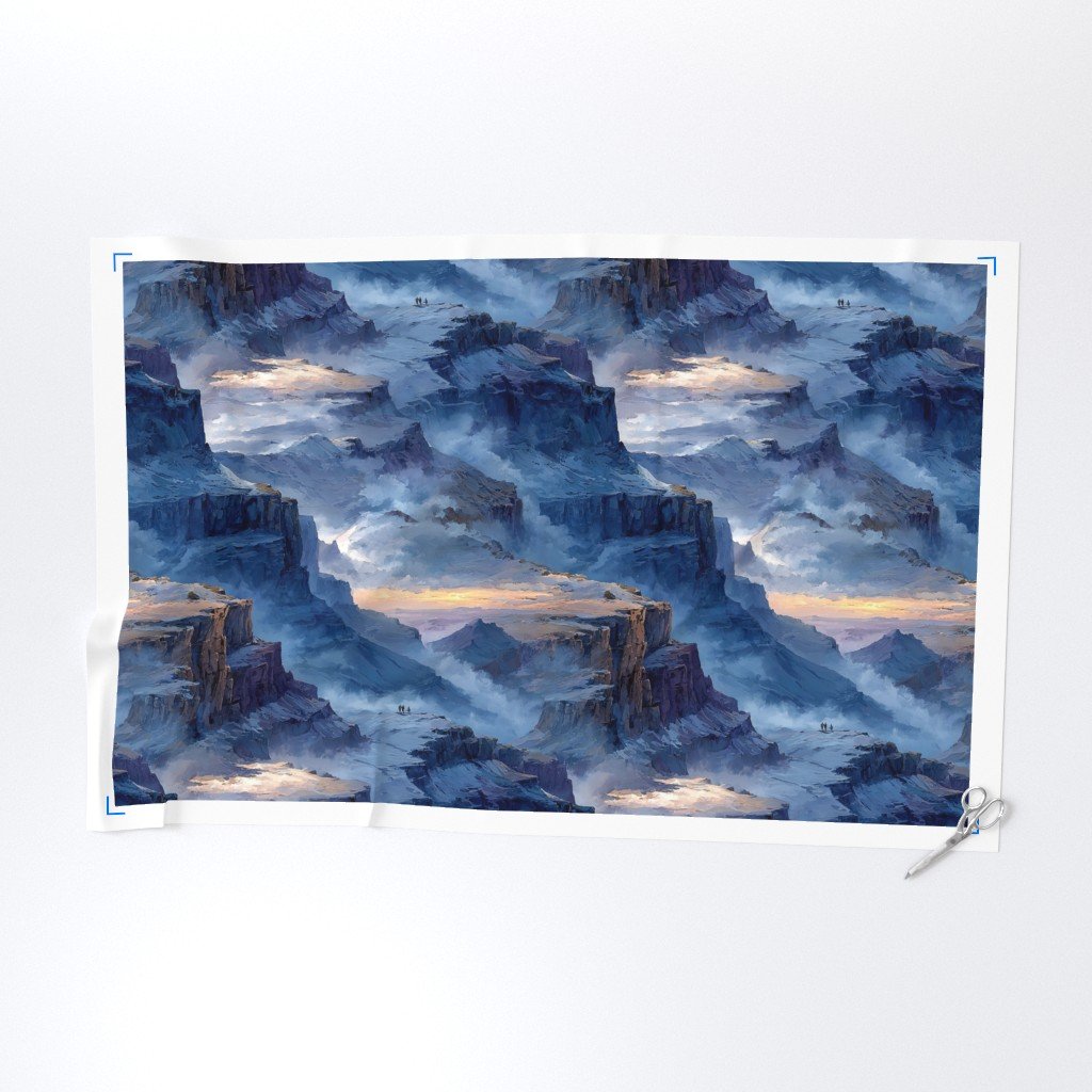 Winter Silence Over the Grand Canyon Watercolor Landscape Fabric grand canyon fabric