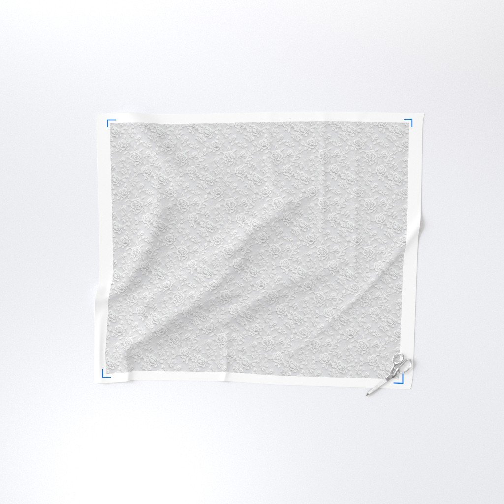 Vintage Lace Rose Floral Pattern in Soft White — fabric preview on a home décor mockup