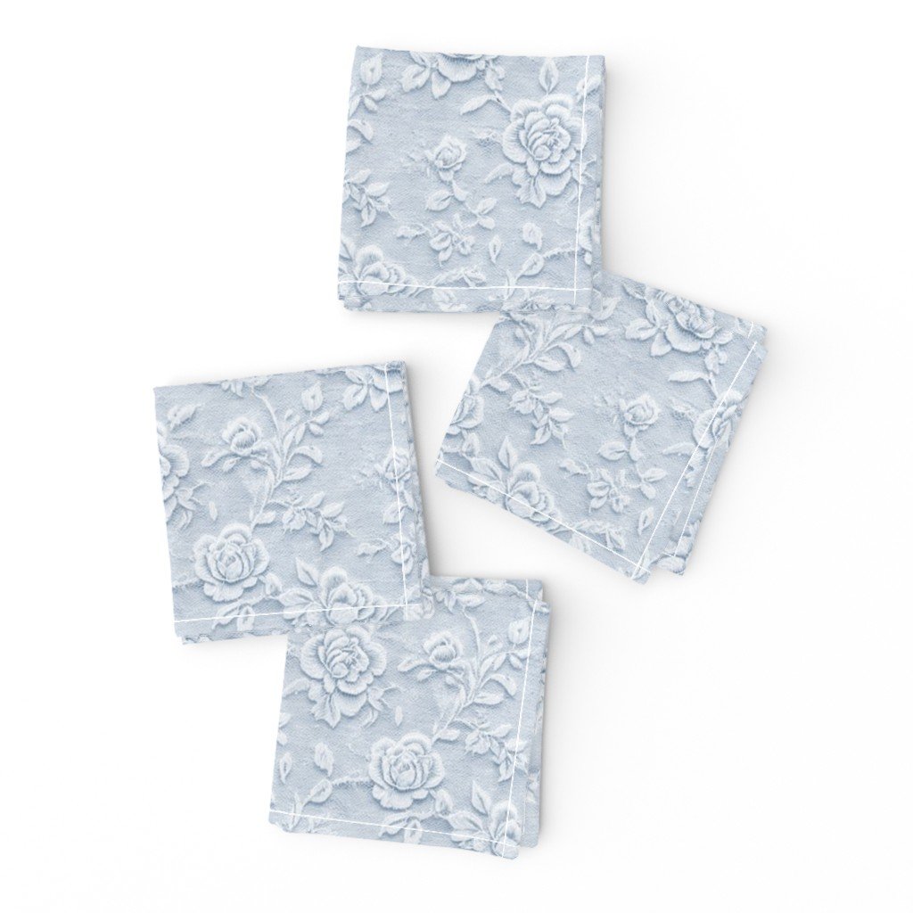 Napkins in Vintage Lace Rose Floral Pattern in Dusty Blue