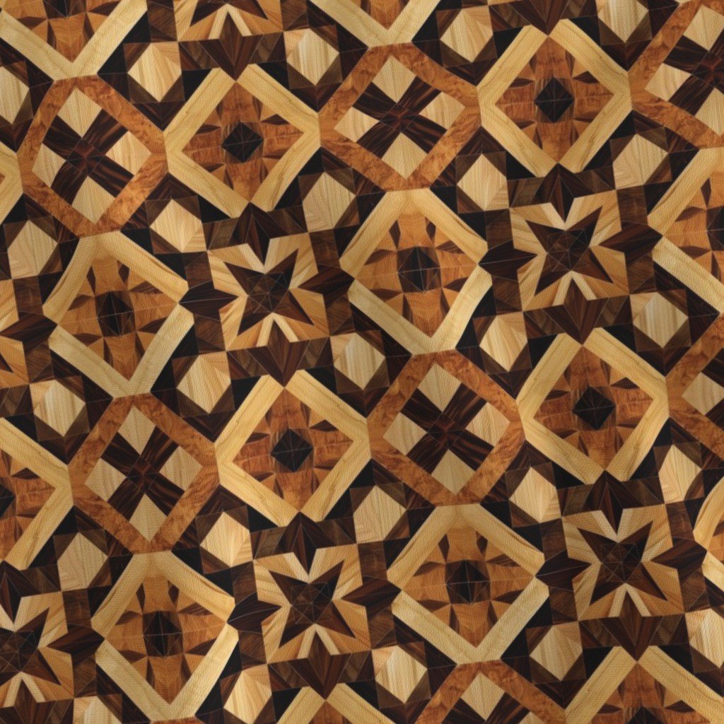 Small Geometric Marquetry Wood Inlay Pattern in Warm Natural Tones Fabric warm tones fabric