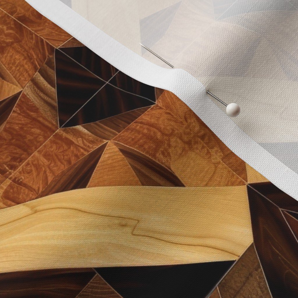 Geometric Marquetry Wood Inlay Pattern in Warm Natural Tones Fabric warm tones fabric