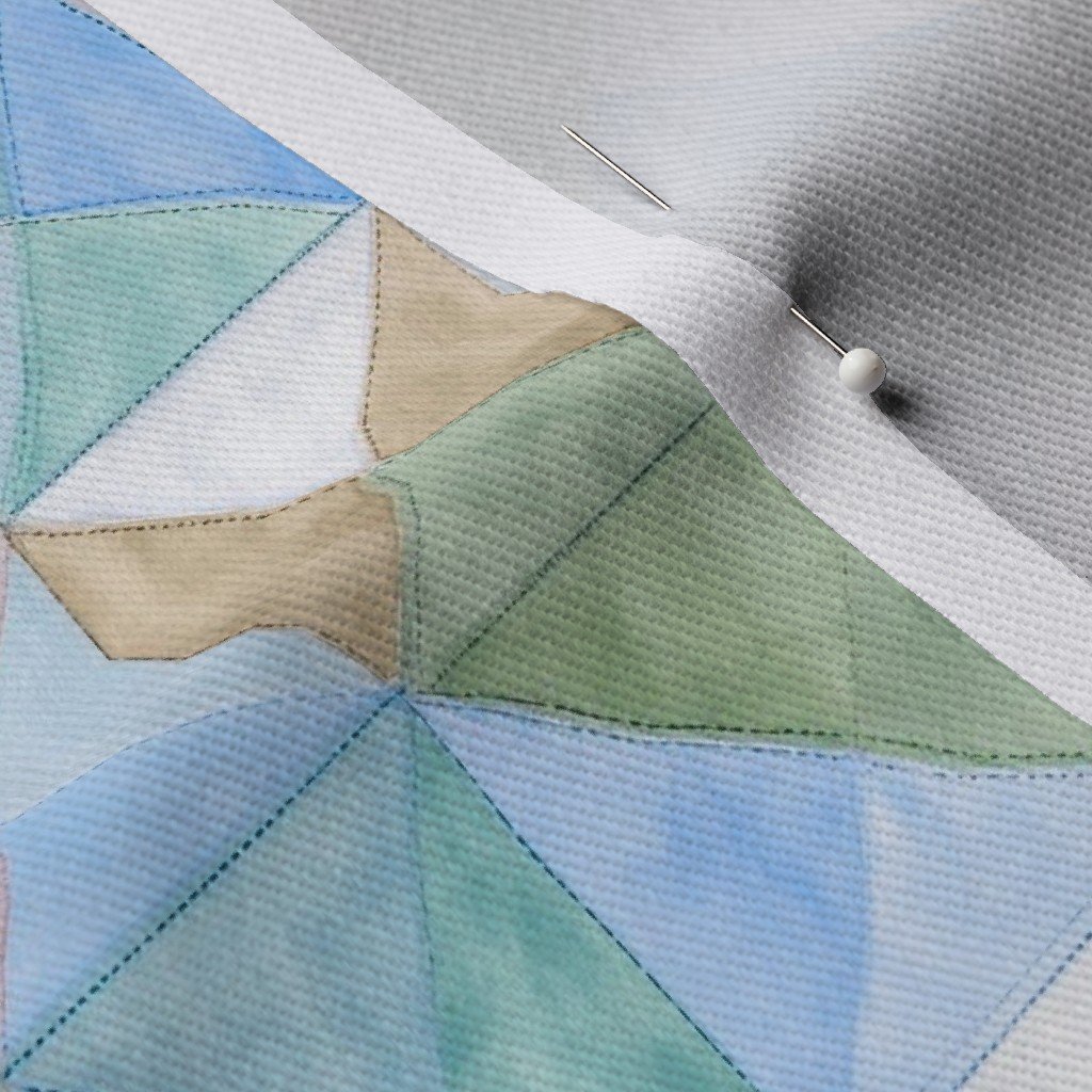 Soft Watercolor Quilted Patchwork Triangles in Sky Blue and Sage Fabric baby shower fabric