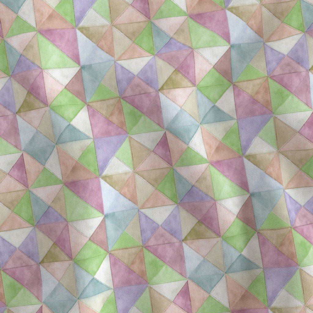 Soft Watercolor Quilted Patchwork Triangles in Spring Green and Fabric fabric design fabric