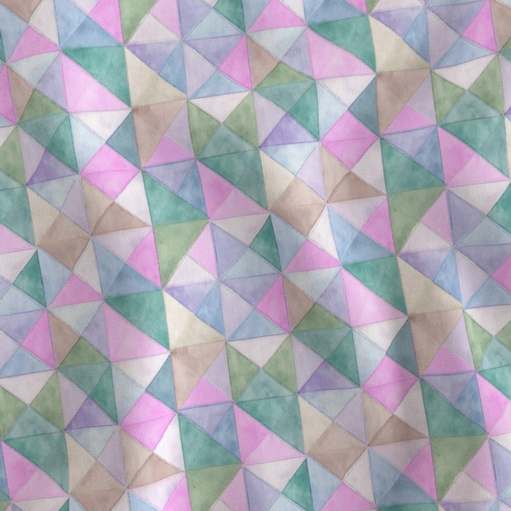 Soft Watercolor Quilted Patchwork Triangles in Pink Mint and Sage Fabric baby shower fabric