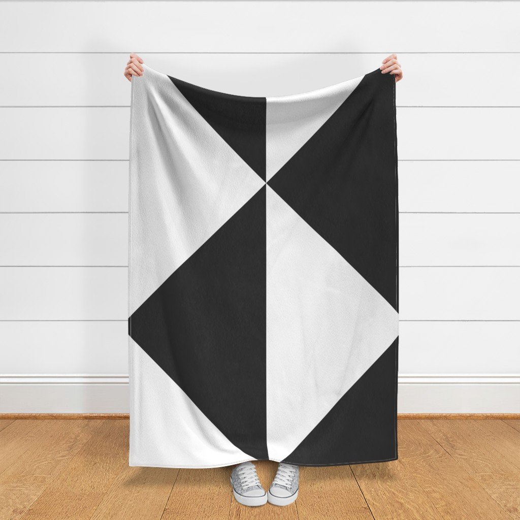 Bold Charcoal and White Oversized Geometric Diamond Wallpaper Fabric architectural fabric