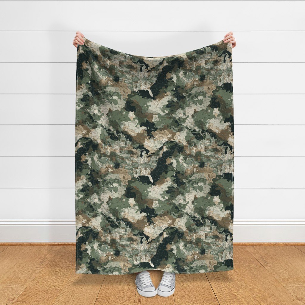 USA State Outline Camouflage Map Design in Earth Tone Green and Sand Fabric independence day fabric