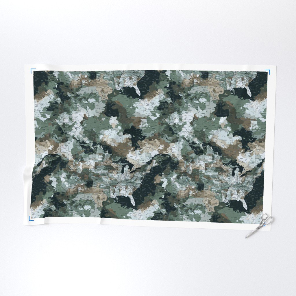 USA State Outline Camouflage in Sage Green and Slate Fabric earth tone fabric