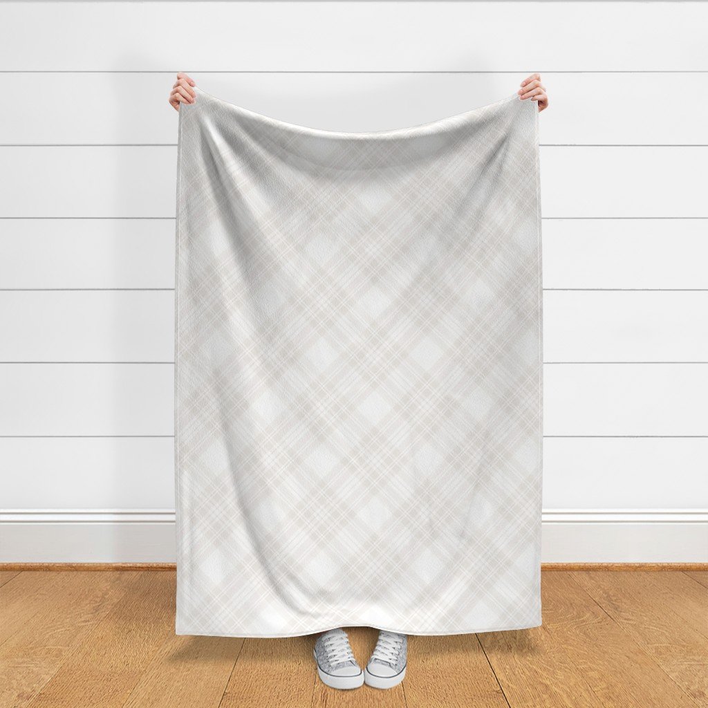 Soft Bone White Large Traditional Tartan Plaid Pattern Diagonal 45 Deg Fabric bone white fabric
