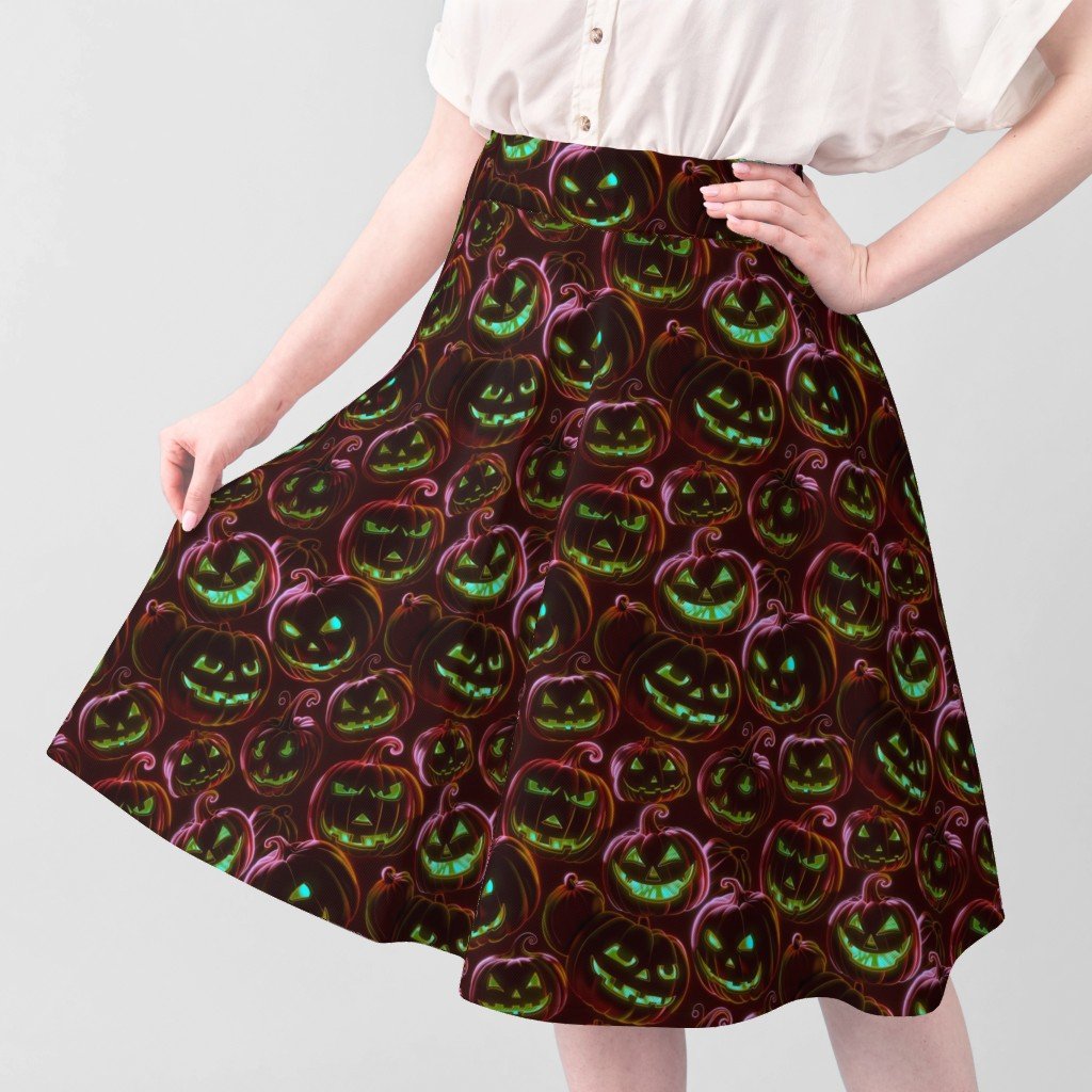 Small Neon Red Halloween Pumpkins Glowing in the Dark Fabric glowing pumpkins fabric