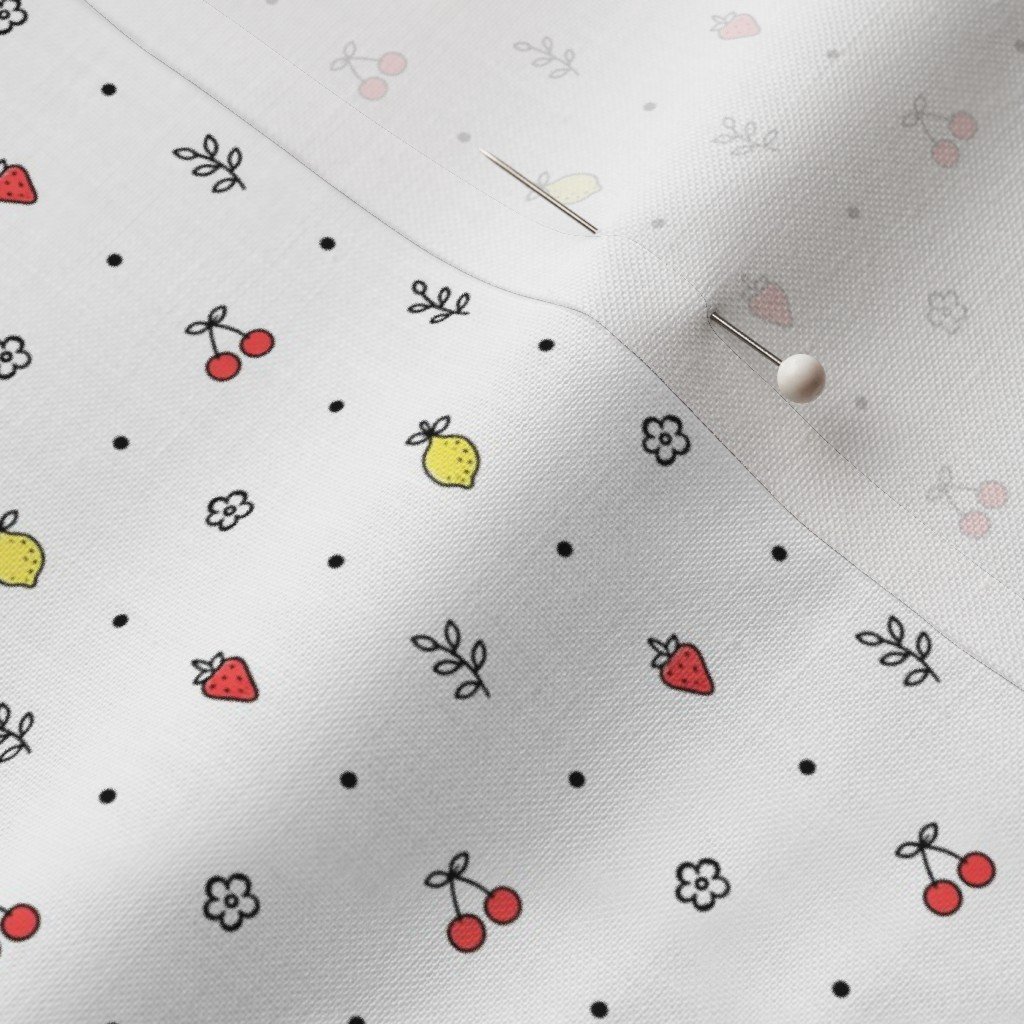 Minimal Fruit Doodle Pattern With Strawberries Lemons And Cherries Fabric cherries fabric