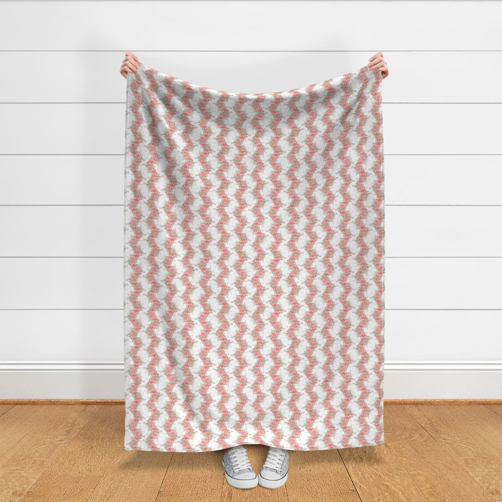 Vintage English Garden Small Coral Pink Rose Stripe Pattern on White Fabric botanical fabric