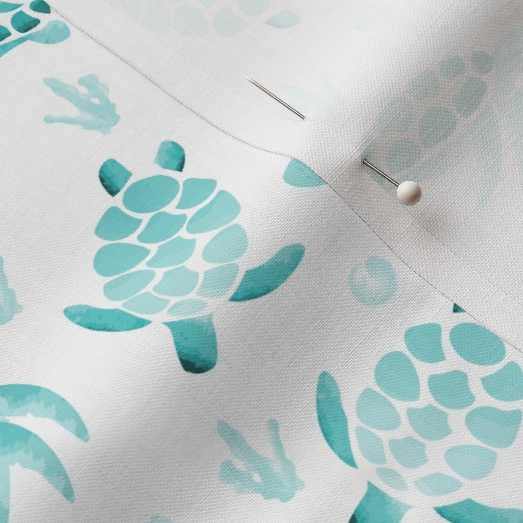 Mini Aqua Ombre Watercolor Sea Turtle Print Fabric aqua blue fabric