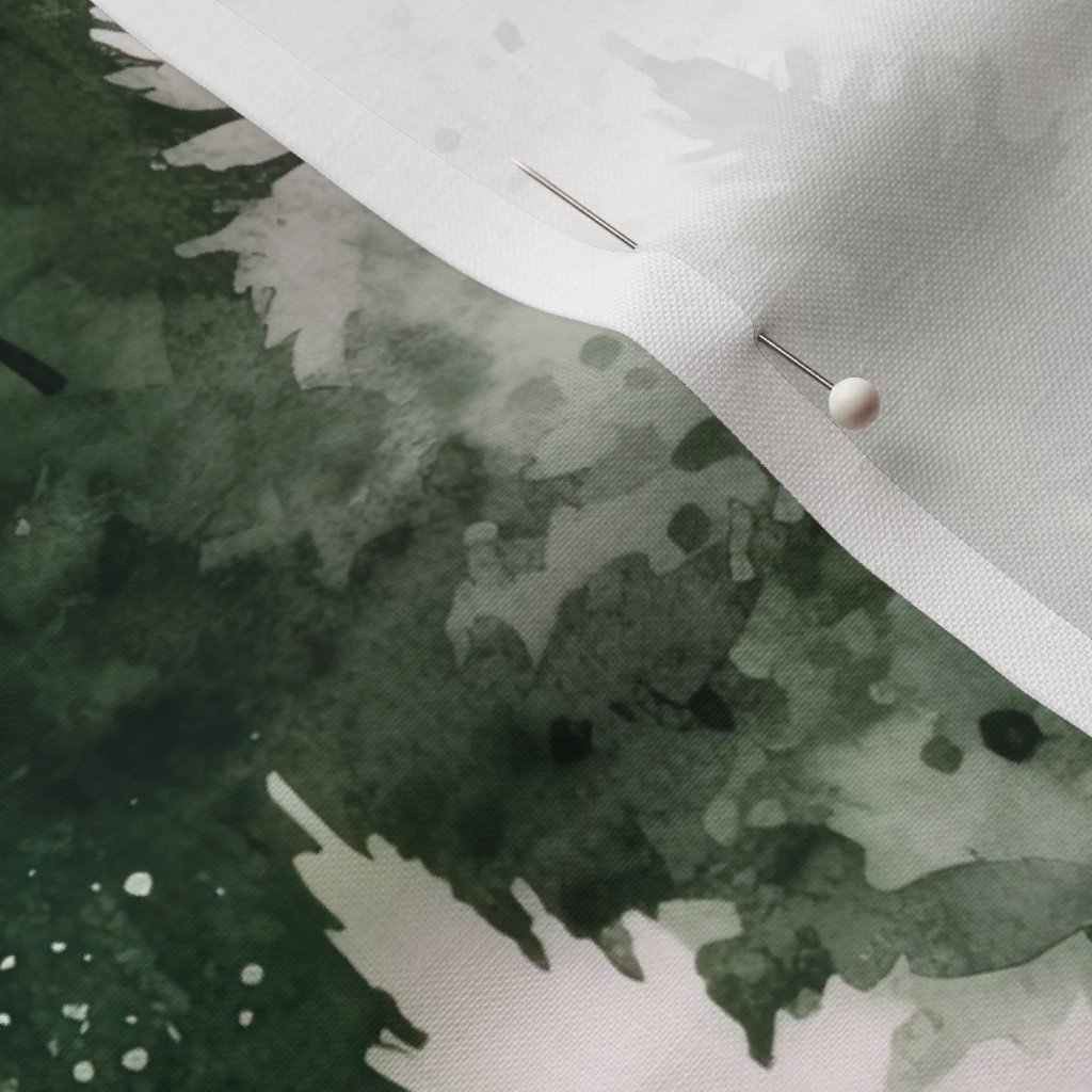 Small Endless Winter Tree Dreamscape Trees in Deep Green Misty Forest F Fabric cool tone fabric