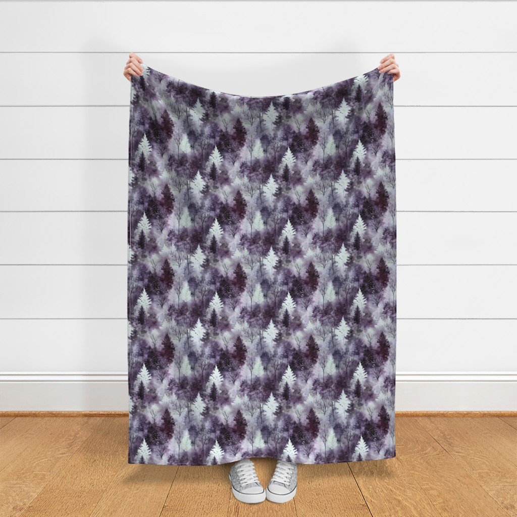 Small Endless Winter Tree Dreamscape Trees in Soft Plum Misty Forest Fabric cool tone fabric