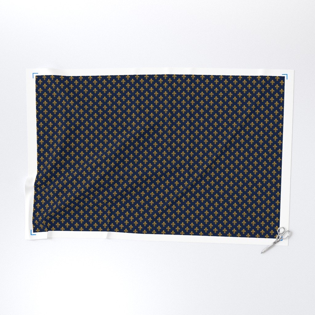 Small Royal French Fleur de Lis Gold on Deep Bourbon Blue Pattern Fabric french monarchy fabric