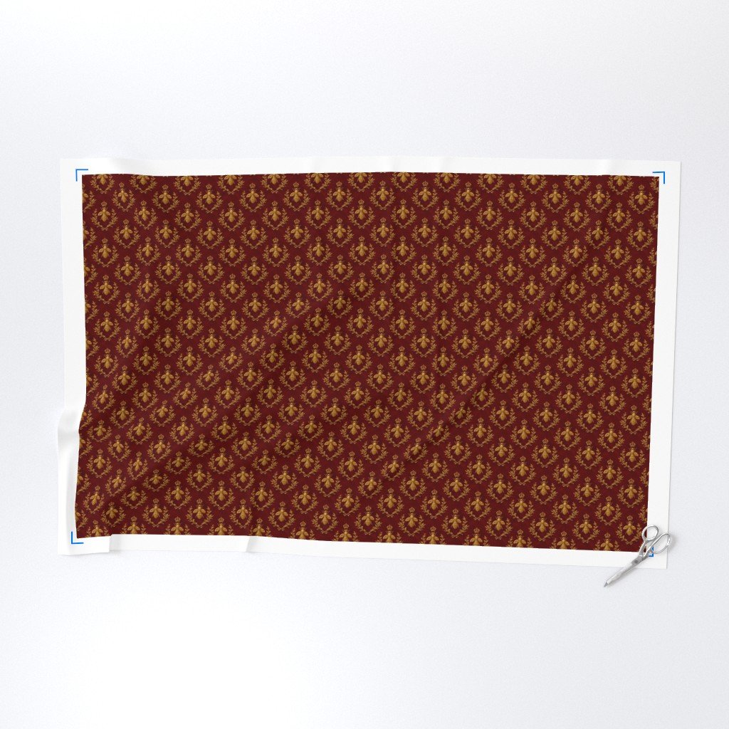 Small Napoleonic Royal Bee and Laurel Wreath Pattern on Crimson Red Fabric bee pattern fabric
