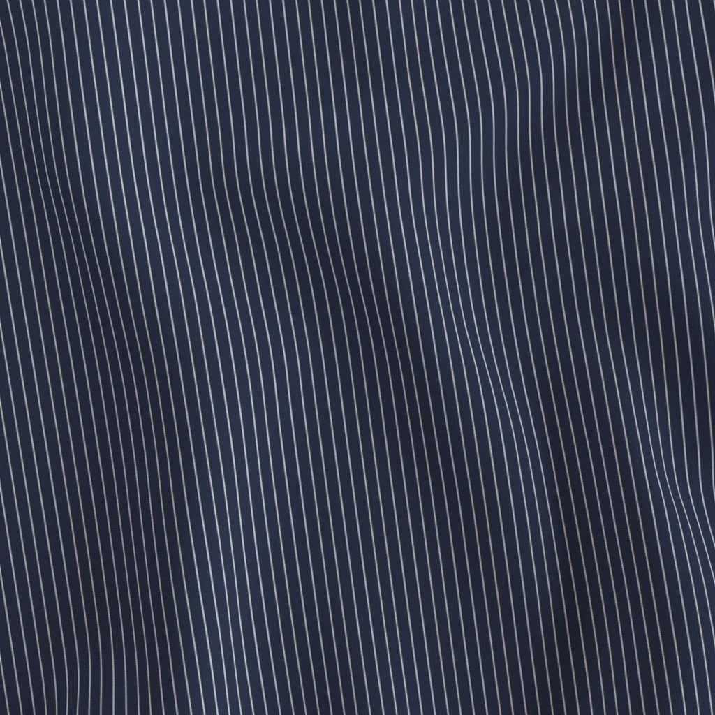 Classic White Pinstripe on Navy Blue Office Stripe Pattern Fabric banker stripe fabric