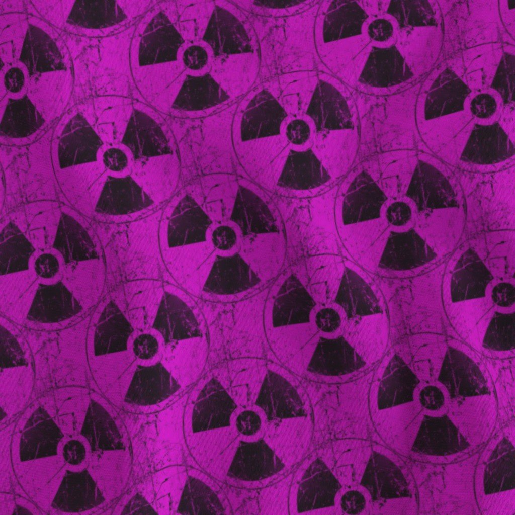 Hot Pink and Black Radiation Warning Grunge Pattern Fabric hazard symbol fabric
