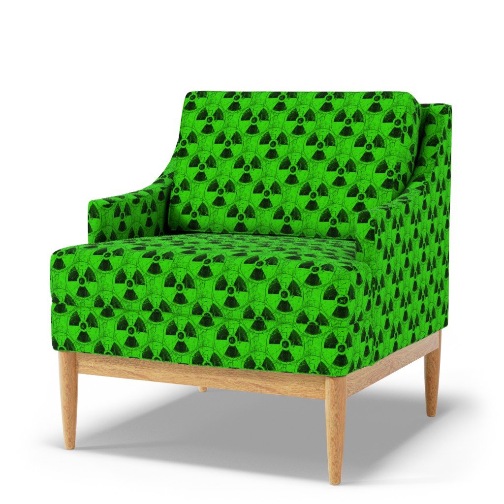 Neon Green and Black Radiation Warning Grunge Pattern Fabric hazard symbol fabric