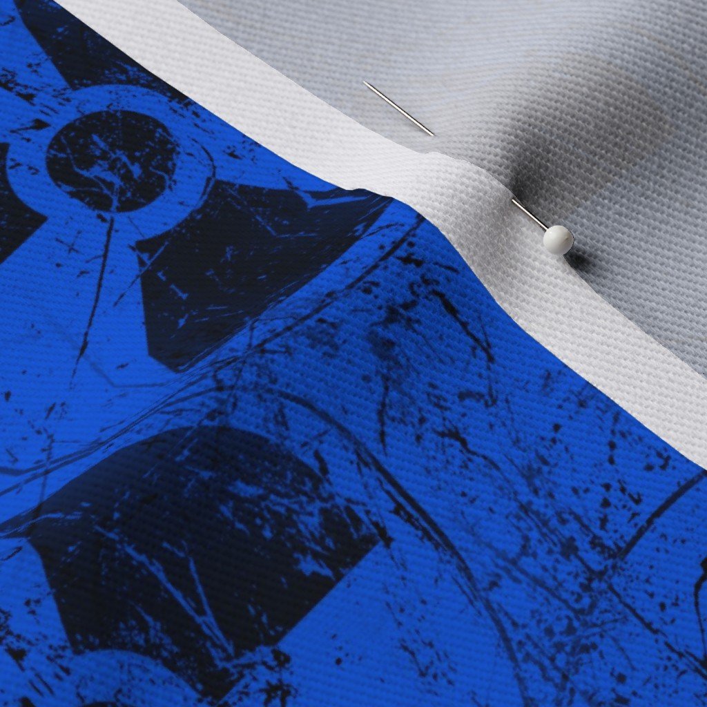 Electric Blue and Black Radiation Warning Grunge Pattern Fabric hazard symbol fabric