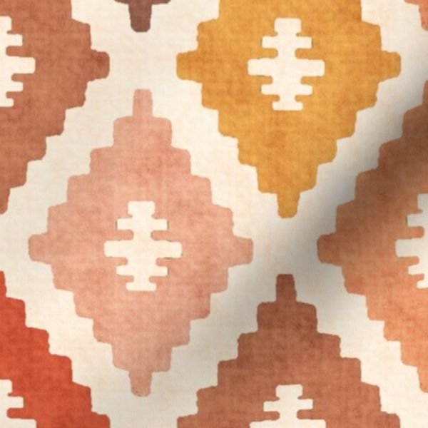 Large Sun Bleached Vintage Diamond Textile Interior Collection Home Decor Collection earth tone fabric design