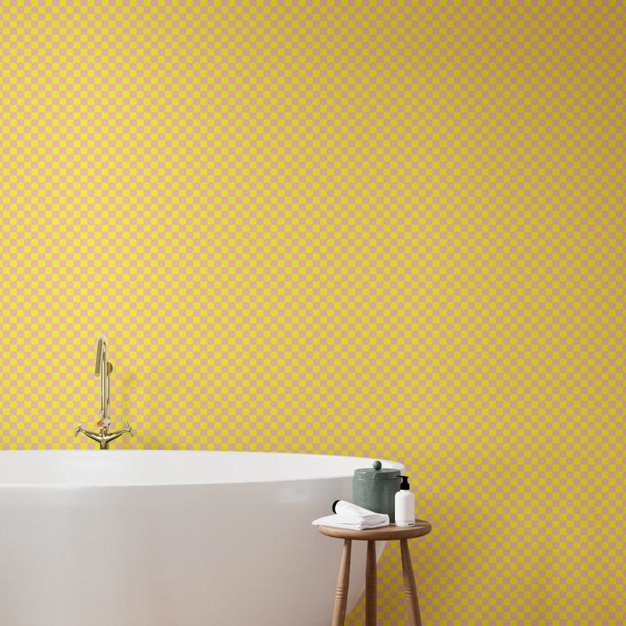 Classic Pink and Yellow 1 Inch Check Wallpaper 1 inch check wallpaper