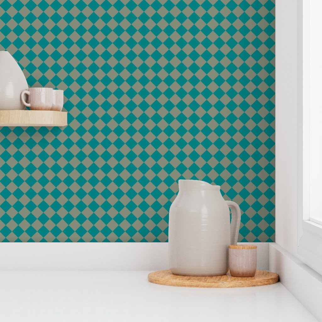 Classic Teal and Sage Green 1 Inch Diagonal Check Wallpaper 1 inch wallpaper