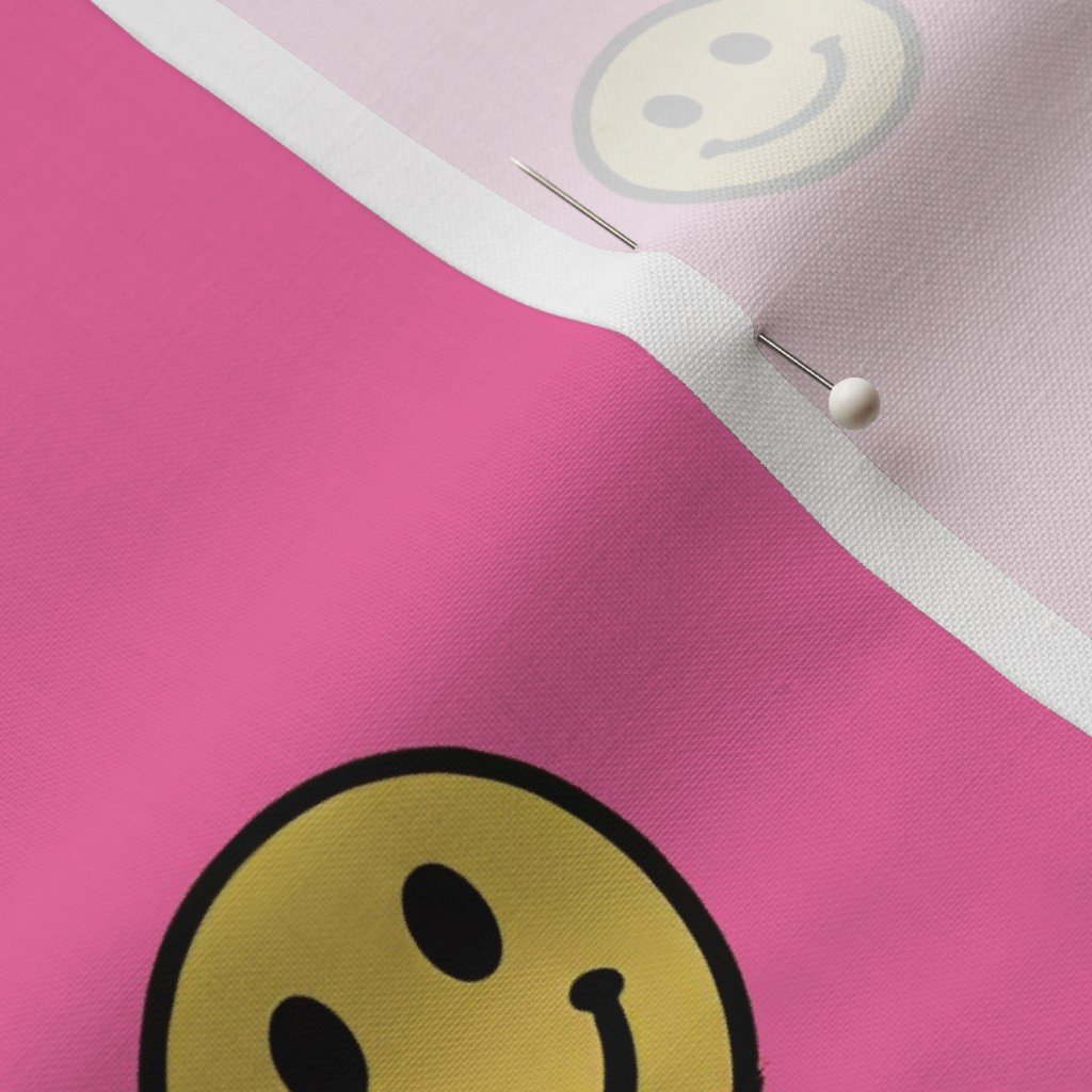 Retro Yellow Smiley Faces on Bubblegum Pink Fabric design fabric