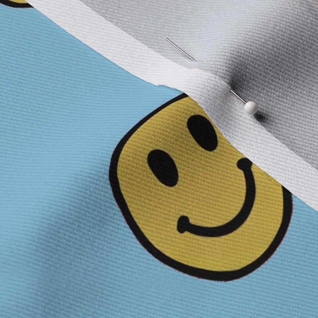 Retro Yellow Smiley Faces on Sky Blue Fabric design fabric