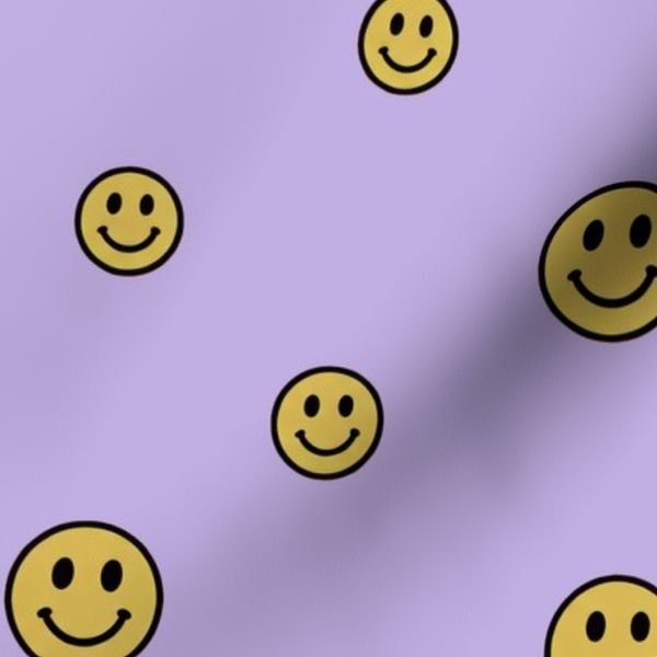 Retro Yellow Smiley Faces on Lavender Home Styling Collection Design Collection dopamine decor fabric design