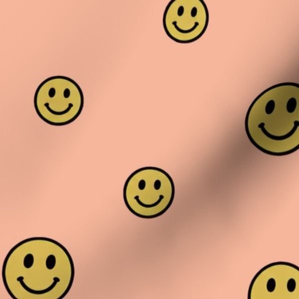 Retro Yellow Smiley Faces on Peach Interior Collection Decor Collection dopamine decor fabric design