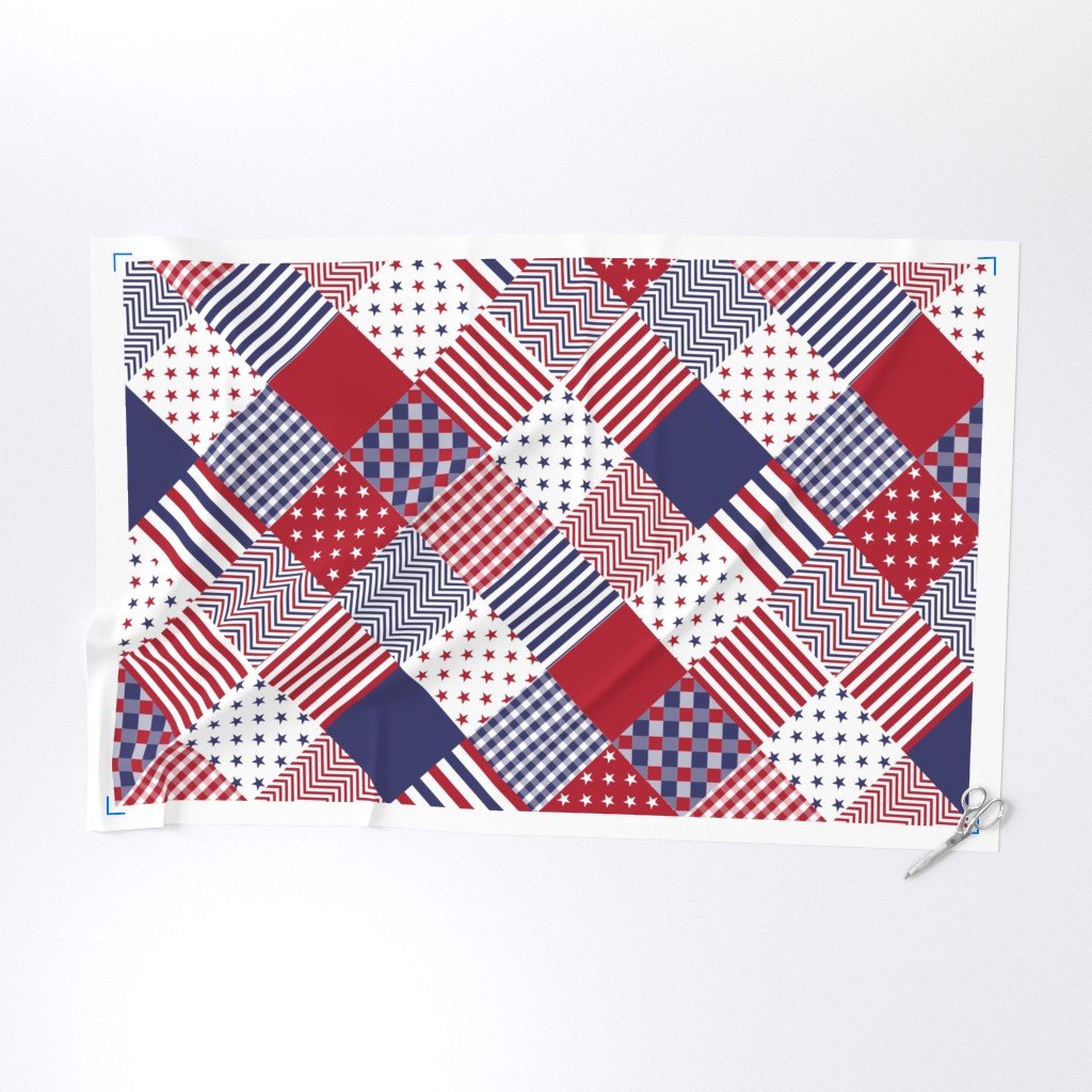 USA Americana Patchwork Red White & Blue Quilt Patterns Fabric americana quilt fabric
