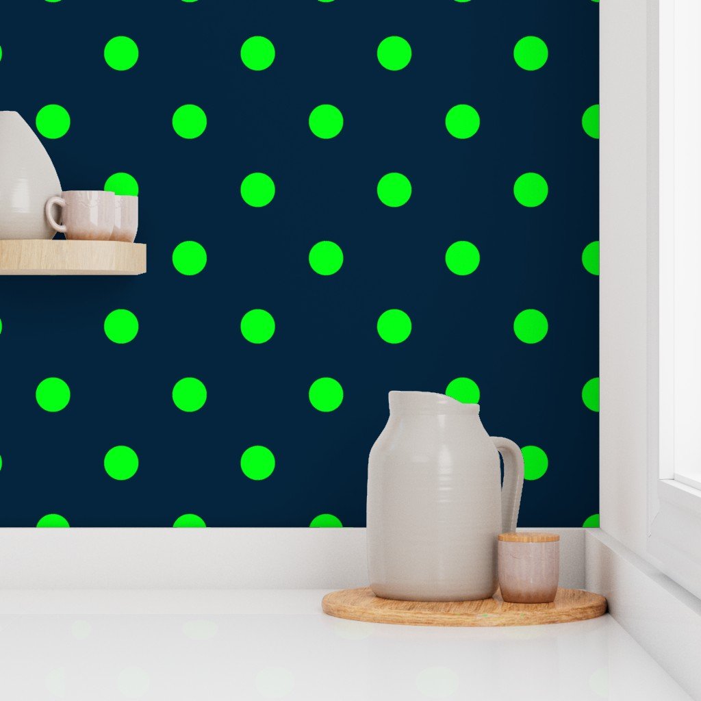 Navy and Neon Lime Green Jumbo Dots Wallpaper jumbo neon green polka wallpaper