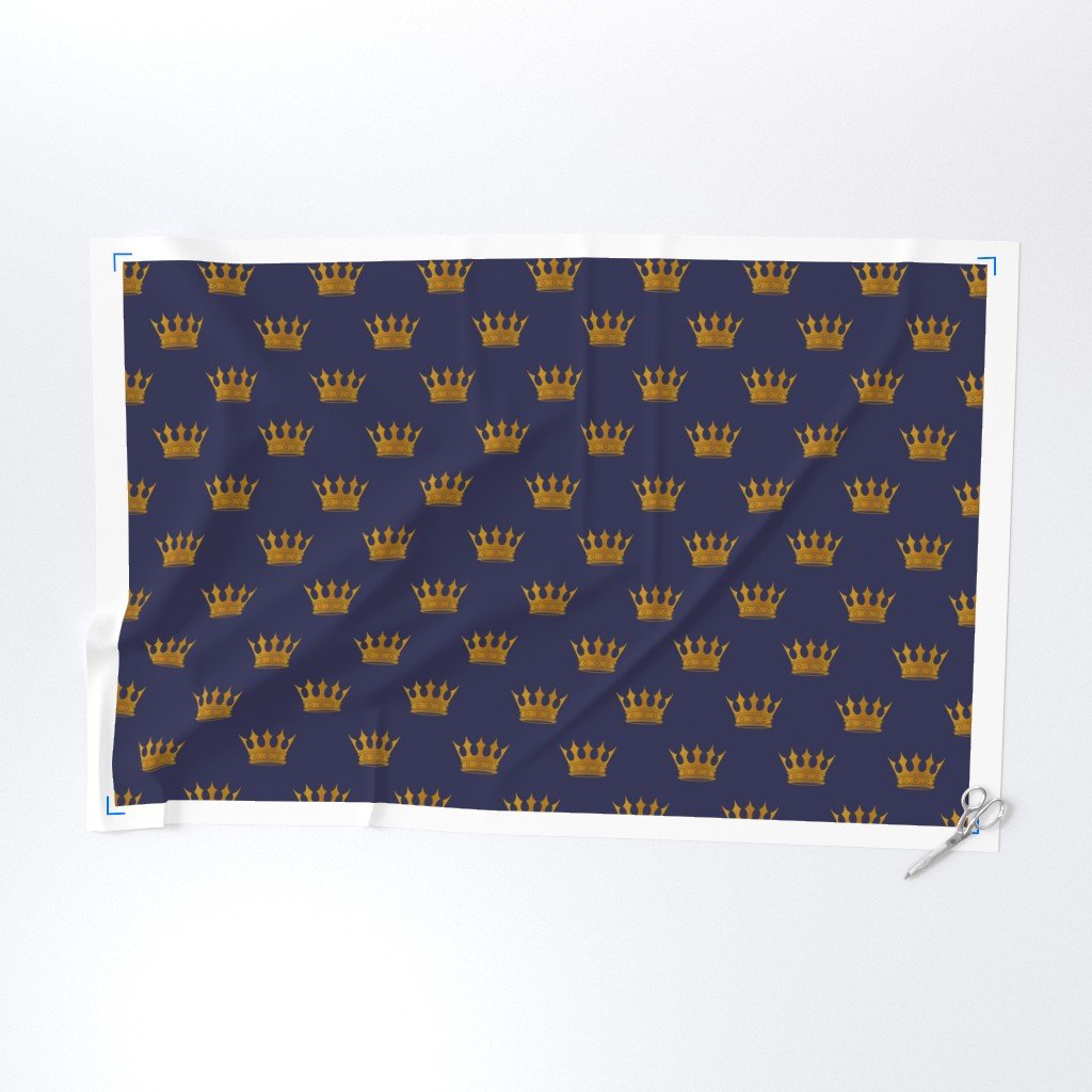 Royal Blue Gold Crowns Fabric blue and gold fabric