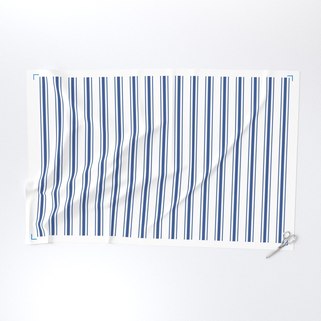 Mattress Ticking Wide Striped Pattern in Dark Blue and White Fabric bedding stripes fabric