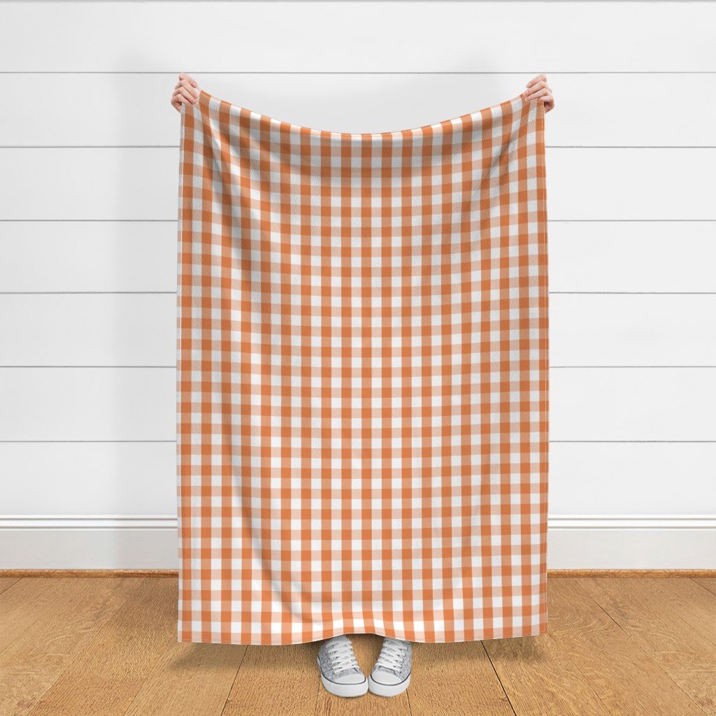 Nasturtium Orange Gingham Check Plaid Fabric bright orange fabric