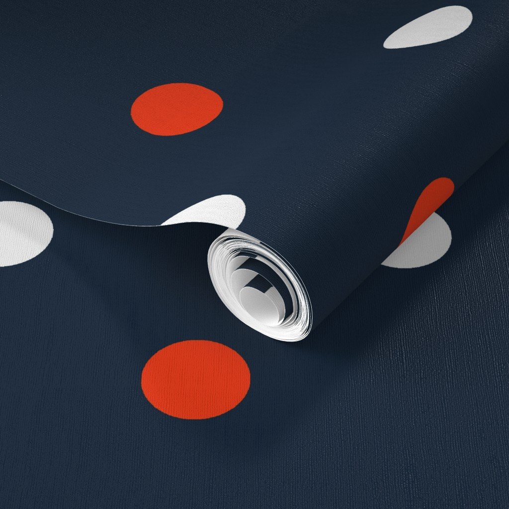 White and Orange Polka Dots on Navy Wallpaper mini dots wallpaper