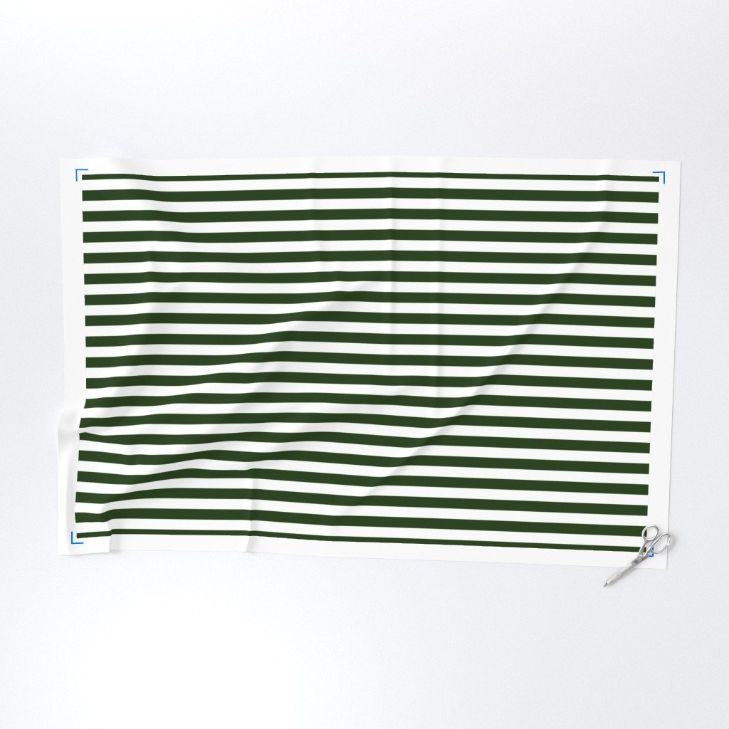Forest Green and White Big 1-inch Beach Hut Horizontal Stripes Fabric beach hut fabric