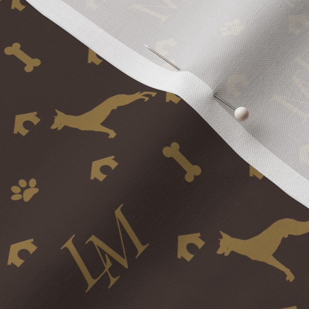 Louis Malinois Luxury Dog Pattern Fabric brown and gold fabric