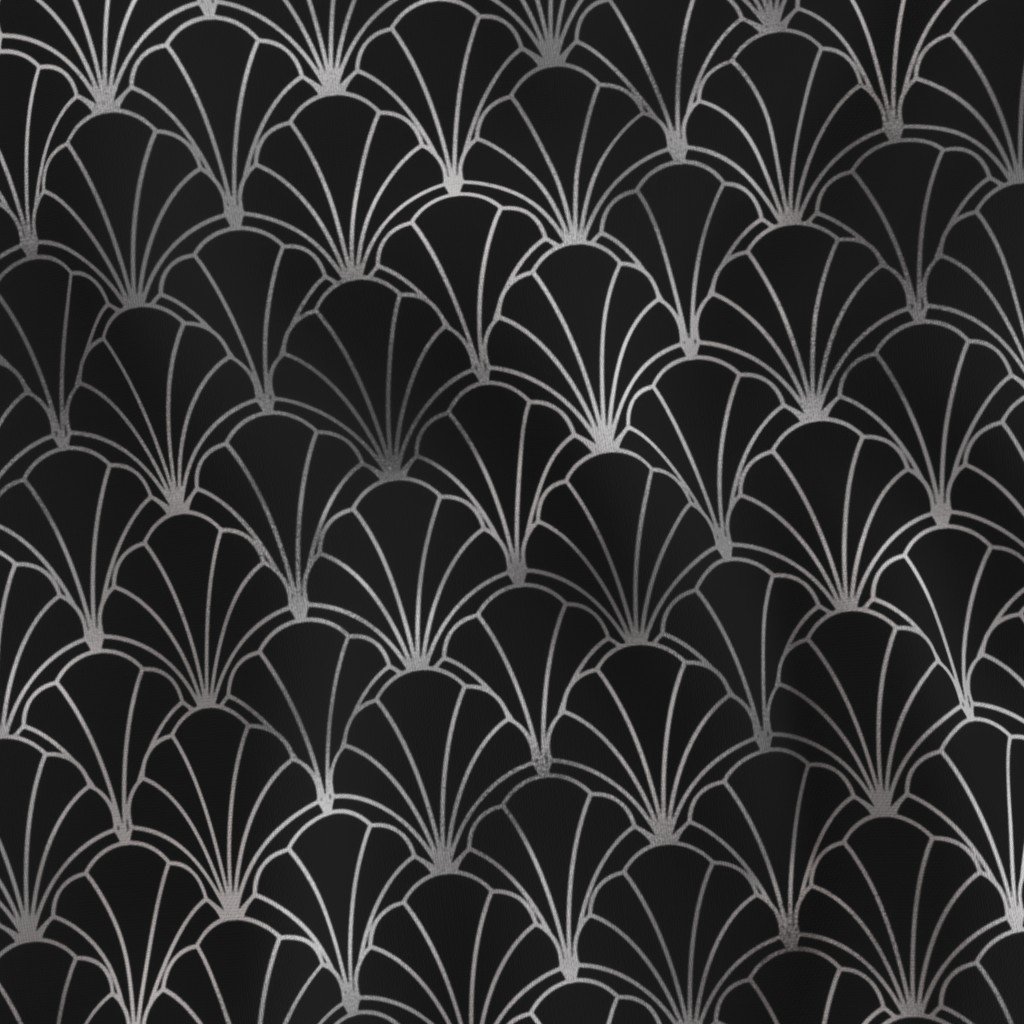 Scallop Shells in Black and Faux Silver Foil Art Deco Vintage Foil Fabric art deco fabric