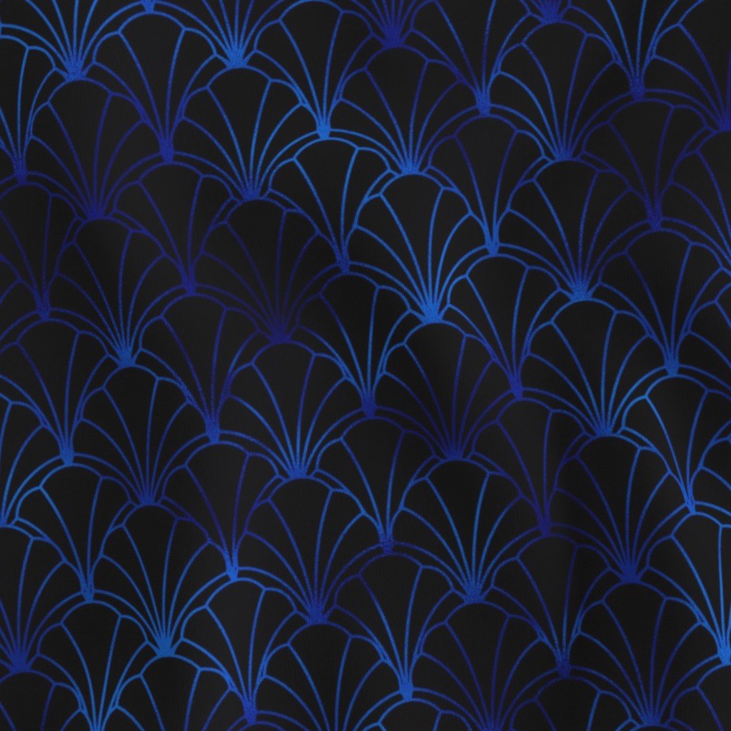 Scallop Shells in Black and Classic Blue Art Deco Vintage Faux Foil Fabric black and blue fabric
