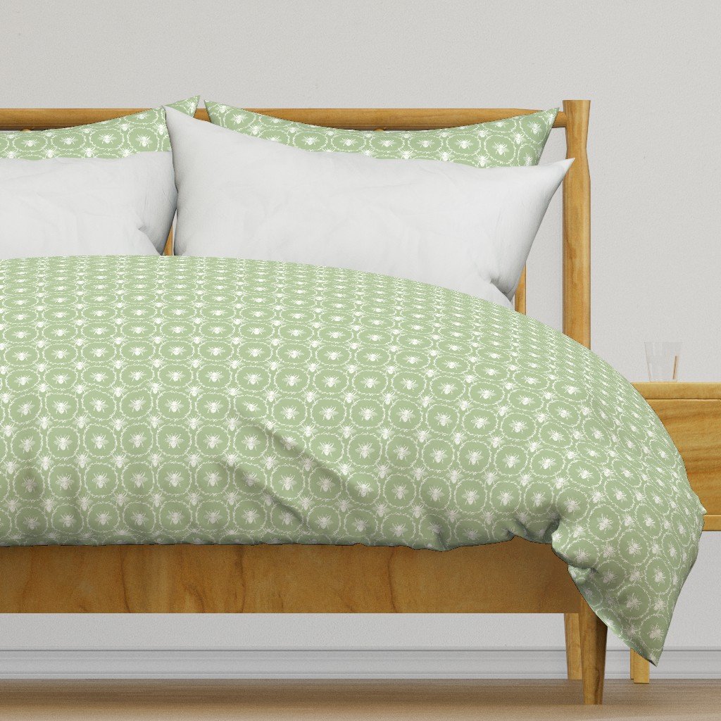 Honey bee wreath duvet cover in lambs ear green by Paper & Frill