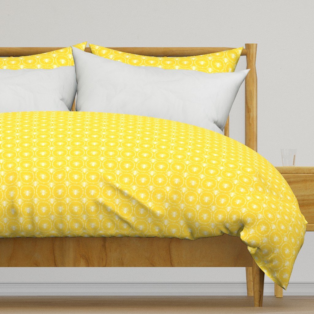 Honey bee wreath duvet cover in honey yellow by Paper & Frill