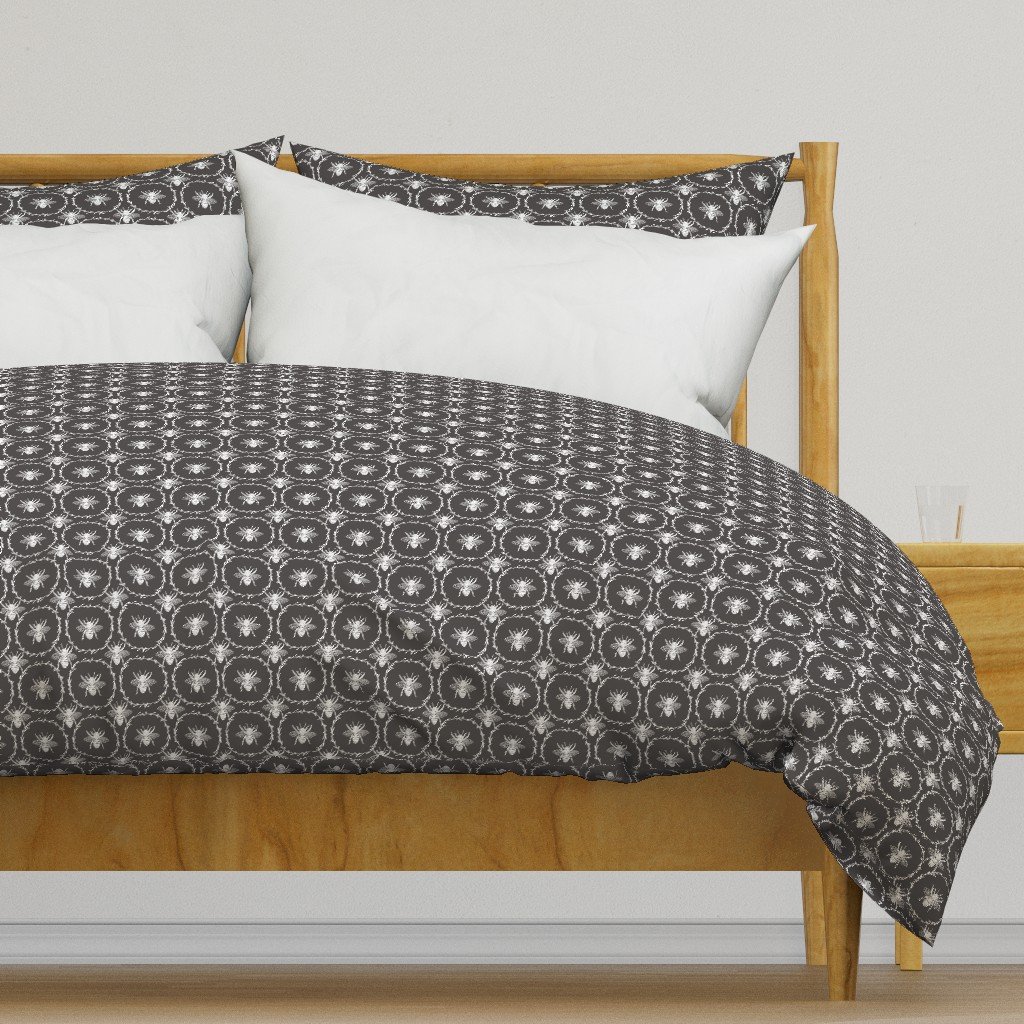 Honey bee wreath duvet cover in charcoal grey by Paper & Frill
