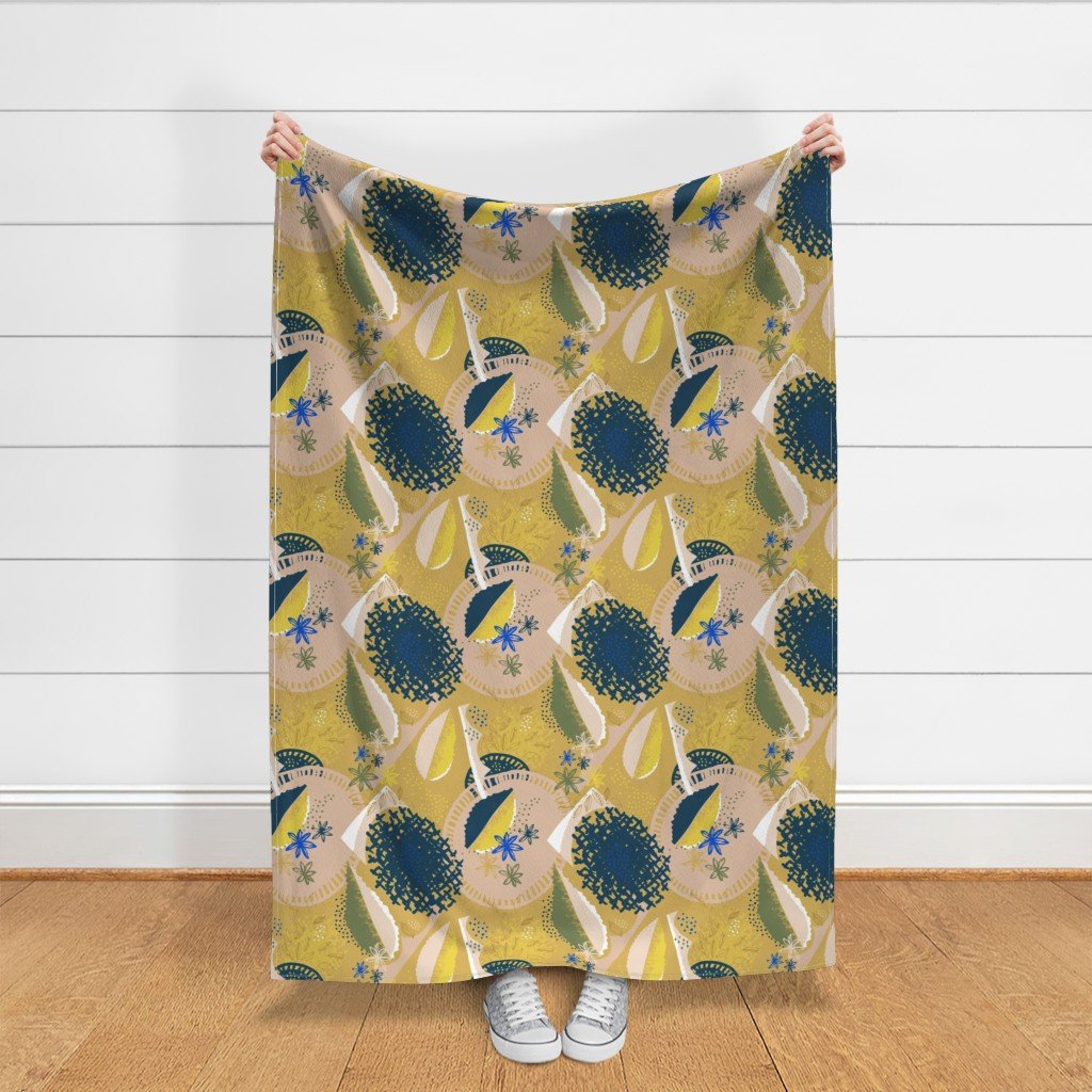 Large Blue Cornflower Abstract Seamless Repeat Pattern Fabric abstract pattern fabric
